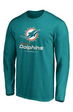 You live and breathe the Miami Dolphins, and you're always excited to see them play when the season starts. Keep your amazing level of devotion on full display when you get this Team Lockup T-shirt from Fanatics Branded. It features bold Miami Dolphins graphics, so you'll be able to show off your enthusiasm for your team each time you put it on. Material: 100% Cotton Screen print graphics Crew neck Long sleeve Machine wash with garment inside out, tumble dry low Tagless Collar Officially license Long Sleeve Graphic Print T-shirt For Sports Fans, Long Sleeve Fan Merchandise T-shirt, Fan Apparel Long Sleeve T-shirt For Fan Gear, Fan Gear Long Sleeve T-shirt, Moisture-wicking Crew Neck Fan Apparel Top, Fan Apparel Tops With Front Print, Moisture-wicking Crew Neck Top For Fans, Green Moisture-wicking Top For Game Day, Sports Fan Long Sleeve T-shirt