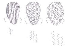 three different types of braids are shown in this drawing technique, one is long and the other is short