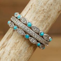 The Turquoise Vintage Eternity Set – AntlerRings.com Antler Engagement Ring, Antler Wedding Band, Deer Antler Ring, Stackable Rings Wedding, Antler Ring, Hand Rings, Wedding Bands For Her, Rings Metal, Turquoise Wedding