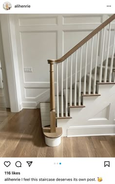 the stairs in this house have been painted white and are being used as a postcard