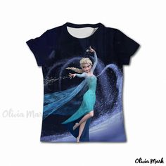 Olivia Mark - Ice and Snow World Series Elsa Princess Digital Print Childrens Cartoon Short Sleeve Shirt Star Wars Outfits, Two Piece Jumpsuit, Princess Elsa, Basic Sweaters, Disney T, Costumes For Sale, Disney Tshirts, Kids Outfits Girls, Christmas Fashion