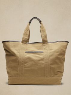 Large Canvas Tote | Banana Republic Khaki Rectangular Canvas Travel Bag, Large Capacity Khaki Canvas Travel Bag, Khaki Canvas Shoulder Bag With Canvas Lining, Khaki Canvas Travel Bag For Everyday Use, Everyday Use Khaki Canvas Travel Bag, Khaki Shoulder Bag With Canvas Lining, Casual Double Handle Waxed Canvas Bag, Casual Khaki Canvas Bag With Leather Handles, Casual Khaki Canvas Travel Bag