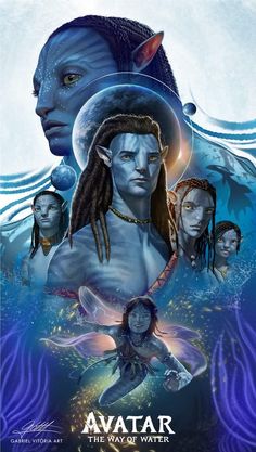 avatar movie poster with the name avatar on it's chest and two different avatars