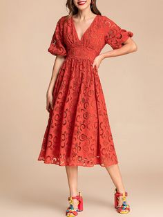 Washing instructions: Dry Clean Composition: Natural fiber, polyester, Cotton Designer Style ID : GC51214829 Red Midi Dress, Embroidery Fashion, Party Dresses For Women, Trendy Tops, Winter Wear, Party Dress, Short Sleeve Dresses, Midi Dress, Sleeve Length