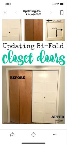 an image of closet doors with the words updating bi - fold closet doors before and after