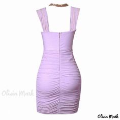 Olivia Mark - Chic and Sophisticated Purple Sleeveless Mini Bandage Dress with Metallic Chain Detail, Ruched Mesh, and Cutout Design. Summer Dresses With Chain Strap, Summer Sleeveless Dress With Chain Strap, Glamorous Sleeveless Ruched Bodycon Dress, Sleeveless Mini Dress With Chain Strap For Evening, Chic Sleeveless Mini Dress With Chain Strap, Sleeveless Mini Dress With Ruched Bodice For Club, Summer Sleeveless Mini Dress With Chain Strap, Chic Summer Mini Dress With Chain Strap, Sleeveless Mini Dress With Chain Strap For Cocktail