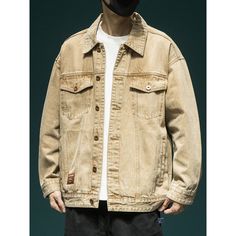 Letter Embroidered Work Denim Jacket Fabric: 86.6% Cotton + 6.9% Polyester+6.5% Regenerated Cellulose Size: M, L, XL, 2XL, 3XL, 4XL, 5XL Multiple Color Selections: Khaki  Season: Spring, Fall, Winter Denim Khaki Outerwear With Pockets, Khaki Long Sleeve Denim Jacket For Streetwear, Casual Khaki Denim Outerwear, Casual Beige Denim Jacket For Fall, Casual Khaki Denim Jacket For Streetwear, Beige Denim Casual Outerwear, Spring Khaki Cotton Denim Jacket, Beige Long Sleeve Denim Jacket Casual, Casual Beige Cotton Denim Jacket