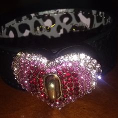 Beautiful, Never Worn, Betsey Johnson Rhinestone Heart And Leather Bracelet With Goldtone Twist Fastener. Inside Is Leopard Print. Double Heart Rhinestone Jewelry For Party, Heart-shaped Rhinestone Bracelets For Party, Heart Shaped Rhinestone Bracelet For Parties, Heart-shaped Rhinestone Bracelet As Gift, Heart-shaped Rhinestone Party Bracelets, Adjustable Crystal Heart Bracelet For Party, Valentine's Day Adjustable Rhinestone Bracelets, Valentine's Day Adjustable Bracelets With Rhinestones, Pink Heart-shaped Jewelry With Sparkling Stones