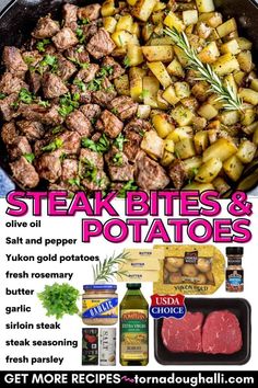 steak bites and potatoes Roasted Potatoes And Steak Bites, One Pot Steak And Potatoes, Meal Prep Ideas With Steak, Easy Healthy Summer Crockpot Recipes, Beef Tips And Potatoes Oven, Easy Crockpot Steak Bites, Easy Steak And Potatoes Recipes, Potato Recipes Dinner Meals, Easy Crockpot Steak Bites And Potatoes