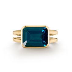 A gorgeous emerald-cut Atlantic Blue Topaz (also known as London Blue Topaz), hand-set horizontally in a 14k-gold bezel, is a statement piece on its own and perfect for stacking with other rings. The split-shank band offers a substantial yet lightweight setting. Quite flattering on wider fingers. Classic styling makes Large Ring, Personalized Rings, 14k Gold Ring, London Blue Topaz, Blue Topaz Ring, London Blue, Topaz Ring, Amethyst Ring, Birthstone Ring