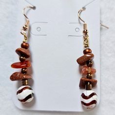 J41 Handmade Dangle Earrings With Goldstone And Madagascar Carnelian Brand New Design! This Is A Listing For A Live Show. Please Watch The Live Show For More Information. Brown Dangle Jewelry With Natural Stones, Brown Dangle Earrings With Natural Stones, Brown Natural Stone Dangle Earrings, Brown Natural Stone Dangle Jewelry, Brown Adjustable Earrings With Natural Stones, Dangle Earrings With Natural Stones And Czech Glass, Orange Gemstone Dangle Earrings, Brown Czech Glass Earrings With Dangling Beads, Brown Dangling Beads Jewelry For Gift