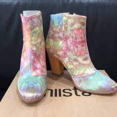 Really Cool Pair Of Miista Prism Ankle Boots. Beautiful Satiny Finish In Pastel Colors. I Think I Wore These Twice If That Since I Got Them. Approx 3” Heel-I Didn’t Measure. Great To Dress Up Or Dress Down. Bought Full Price From Miista-See Packing Slip. Original Dust Bag Included. Spring High Heel Boots With Sculpted Heel, Spring Boots With Sculpted High Heel, Spring High Heeled Boots With Sculpted Heel, Spring Pink Heeled Boots With Reinforced Heel, Spring High Ankle Booties With Reinforced Heel, Spring High Ankle Boots With Wrapped Heel, Spring High Ankle Heels With Wrapped Heel, Spring Boots With Wrapped Heel And High Ankle, Pink Ankle Booties For Spring