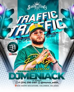 a flyer for a dj event with a man in a green shirt and yellow hat