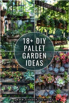 a collage of different types of plants and hanging from a wooden pallet Raised Bed Planters, Vertical Herb Gardens, Repurpose Pallets, Raised Planter Beds, Herb Gardens