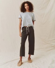 The Wide Leg Cropped Sweatpant. -- WASHED BLACK – The Great. Emily And Meritt, Feminine Skirt, Daytime Dresses, High Rise Jeans, Crop Tee, Lightweight Jacket, Drawstring Waist, Jumpsuit Dress, Looks Great