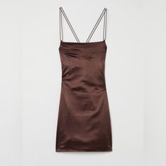 Brown Mini Silk Dress , Open From The Back , Super Cute Can Either Dress Up Or Down , Brand New , Size M Brown Stretchy Dress, Slinky Brown Dress, Brown Satin Dress Casual, Short Brown Dress With Sleeves, Dark Brown Dress Silk, Solid Brown Dress, Ligjt Brown Dress, Brown Bridesmaid Dresses Chocolate Short, Brown Satin Dress Hm