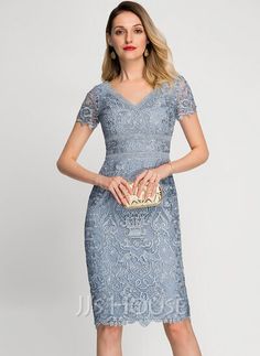 [AU$ 206.00] Sheath/Column V-neck Knee-Length Lace Cocktail Dress (016212839) Cindy Dress, Knee Length Lace Dress, Knee Length Cocktail Dress, Cocktail Dresses Online, V Neck Cocktail Dress, Lace Homecoming Dresses Short, Two Piece Homecoming Dress, Column Dress, Dress Cocktail