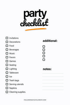 a party checklist is shown in this image