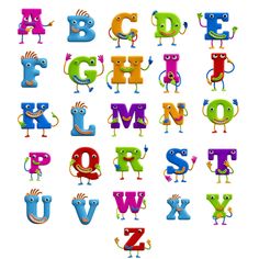 the letters are colorful and have funny faces