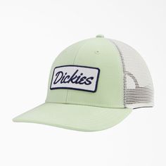 Classic to its core, Dickies Trucker Cap offers the perfect dose of form and function. With a medium profile, structured build and flat bill, this trucker hat makes a statement without even trying. The adjustable snap back closure ensures an optimal fit and the moisture wicking inner band will keep you dry and comfortable in any climate. Dickies embroidery patch logo at front seals the deal on your heritage workwear style. Heritage Workwear, Trendy Trucker Hats, Workwear Style, Womens Hats, Celadon Green, Hat Patches, Embroidery Patch, Workwear Fashion, Snap Back