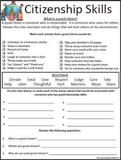 a worksheet with the words citizenship skills