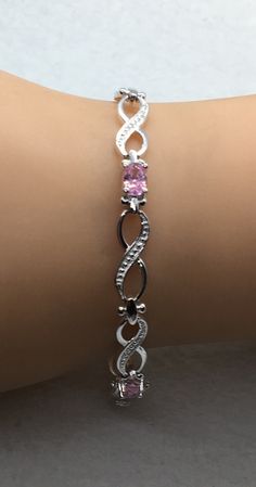 "Vintage 925 sterling silver pink quartz bracelet in good condition measures 7\" long." Pink Quartz Bracelet, Wedding Bracelets, Sterling Bracelets, Mesh Bracelet, Citrine Stone, Pretty Bracelets, Quartz Bracelet, Pink Quartz, Wedding Bracelet