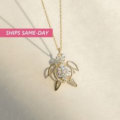 "1- D E S C R I P T I O N Embrace nature's beauty with this 14K Solid Gold CZ Turtle Necklace for Women, featuring a charming turtle pendant adorned with sparkling cubic zirconia stones, adding a touch of elegance and charm to your style. 2- P R O D U C T ∙ F E A T U R E S * Gold material: 14K solid gold * Gold color options: Yellow gold, Rose gold, White gold * Stone: Cubic Zirconia * Choice of chain length: 14\", 16\", 18\", 20\", Pendant Only  * Dimensions:    Pendant Height: 12 mm / 0.47 in Nature-inspired Gold Diamond Jewelry, Small Tortoise, Hawaiian Jewelry, Nature Necklace, Turtle Necklace, Turtle Pendant, Rose Gold White, Meaningful Jewelry, Sea Turtles