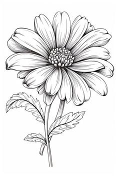 a black and white drawing of a flower