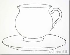 a drawing of a cup and saucer on a plate with the word just paint it