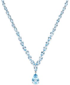 Treat her to the boundless elegance of this amazing pear-shape blue topaz statement necklace (30 ct. t.w.) beautifully crafted in sterling silver. Approximate length: 18". Approximate drop: 1". Lapis Lazuli Jewelry Ring, Light Blue Jewelry, Blue Topaz Jewelry, Blue Topaz Necklace, Topaz Jewelry, Silver Necklace Statement, Topaz Necklace, Sky Blue Topaz, Silver Engagement Rings