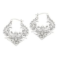 Lavish and lovely these earrings evoke floral petals and dancing flames. Nyoman Ariawan works in sterling silver transforming traditional Balinese design motifs into modern and feminine earrings. Bohemian Silver Earrings With Artistic Design, Fusion Style Sterling Silver Chandelier Earrings, Sterling Silver Fusion Chandelier Earrings, Ornate Silver Hoop Earrings With Intricate Design, Ornate Sterling Silver Hoop Earrings With Intricate Design, Artistic Sterling Silver Earrings, Bohemian Sterling Silver Hoop Earrings For Weddings, Elegant Festival Hoop Earrings With Intricate Design, Silver Hoop Earrings For Festivals With Intricate Design