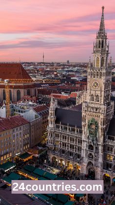 an aerial view of a city at dusk with the words 24 countries com written above it