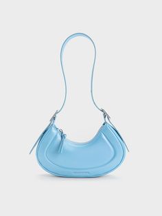 Blue Petra Curved Shoulder Bag Charles And Keith Bags, Platform Mules, Brand Collaboration, Size Chart For Kids, Blue Purse, Charles Keith, Belt Size, Blue Bags, Bag Straps