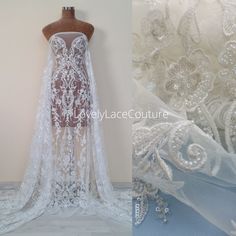 Gorgeous Modern Bridal Lace Design Beaded Lace in Off-white | Etsy Turkey Elegant White Lace Veil, Elegant White Wedding Dress With Lace Patchwork, Elegant White Scalloped Lace Veil, Elegant Wedding Tulle Fabric With Crochet Lace, White Wedding Dress With Scalloped Lace, White Wedding Dress With Scalloped Lace For Ceremony, White Scalloped Lace Wedding Dress For Ceremony, White Fitted Lace Veil, Elegant Crochet Lace Tulle Fabric For Wedding