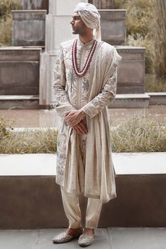 Matsya Men | Cream Udaibagh Sherwani And Kurta Set | INDIASPOPUP.COM Sabyasachi Men, Dori Work, Wedding Outfits For Groom, Sherwani Groom, Sherwani For Men, Kurta Men, Men Cream, Indian Men Fashion, Indian Groom