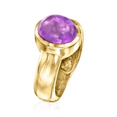 Ross-Simons - C. 1980 Vintage 3.50 Carat Amethyst Ring in 14kt Yellow Gold. Size 7. C. 1980. A simple and sophisticated style starring your February birthstone! Our Estate collection ring presents a 3.50 carat oval amethyst cabochon centered on a glowing 14kt yellow gold band. 1/2" wide. Amethyst ring. Exclusive, one-of-a-kind Estate Jewelry. Amethyst birthstones are the perfect gift for February birthdays. Vintage Amethyst Ring, Amethyst Ring Vintage, Amethyst Birthstone, Fine Jewelery, February Birthstone, February Birth Stone, Amethyst Ring, Gold Band, Sophisticated Style