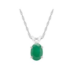 Adorned with an oval-cut emerald, this eye-catching pendant completes your stylish look. Adorned with an oval-cut emerald, this eye-catching pendant completes your stylish look.Click on this JEWELRY & WATCHES GUIDE to learn about fit, styles, materials and more! Pendant size: 1/2"L x 1/5"W Chain length: 18 in. Chain type: rope Metal: 14k gold Plating: rhodium Finish: polished Packaging: boxedSTONE DETAILS Stone type: emerald Total weight: 3/4 ct. Stone size: 7 mm x 5 mm Shape: oval Setting: pron Emerald Pendant Necklace, Emerald Necklace Pendant, White Gold Pendant, Emerald Pendant, Pendant With Chain, Rope Chain, Spring Rings, Chain Lengths, Gold Pendant