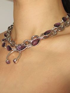 Modern Purple Metal Jewelry, Silver Amethyst Necklaces For Party, Chain Decor, Purple Quartz, Piercing Ring, Purple Cat, Cats Eye, Royal Jewelry, Purple Glass