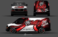 the front and back side of a van wrap design