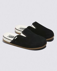 Harbor Mule VR3 Shoe Casual Slide Mules With Rubber Sole, Black Suede Slides With Cushioned Footbed, Vans Mule, Casual Black Suede Slippers, Black Suede Slides With Round Toe, Leather Slip-on Mules For Outdoor, Outdoor Slip-on Mules With Leather Sole, Men’s Leather Mules, Brown Textured Sole Slip-on Mules