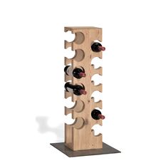 a wine rack made out of wood with several bottles in it and two on each side