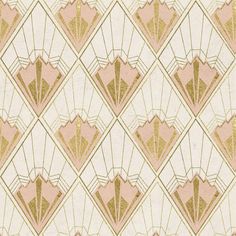 an art deco style wallpaper with pink and gold designs on the side, including fan shapes