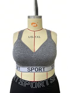 Grey  Collar Sleeveless Knitted Fabric Colorblock,Letter  Embellished High Stretch  Women Plus Activewear Plus Size Sports Bras, Seamless Sports Bra, Outdoor Woman, Maternity Bag, Active Wear For Women, Women Clothes Sale, Color Blocking, Clothing And Shoes, Knitted Fabric