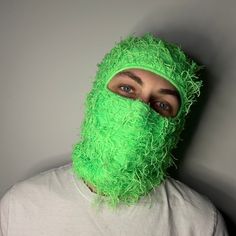 Introducing our lime green Distressed Balaclava Ski Mask, a versatile winter essential with a fluffy twist!  HandCrafted from soft knitted material, this balaclava offers cozy warmth while adding a touch of flair to your cold-weather look. Inspired by trending rapper aesthetics, its distinctive distressed design sets you apart on the slopes or the streets. Wear it as a classic balaclava for full-face coverage, or fold it up to wear as a stylish toque. Whether you're hitting the slopes for some s Trendy Green Winter Hat, Trendy Green Warm Hats, Trendy Warm Green Hat, Casual Green Balaclava For Outdoor, Green Casual Balaclava For Winter, Casual Green Balaclava For Winter, Green Balaclava For Winter Cold Weather, Green Winter Balaclava For Cold Weather, Green Balaclava For Cold Weather