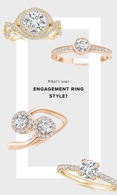 three different engagement rings with the words what's your engagement ring style?