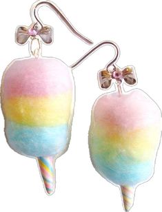 Carnival Cotton Candy, Rainbow Cotton Candy, Candy Earrings, Earrings Kawaii, Kawaii Jewelry, Food Jewelry, Mini Foods, Cotton Candy, Harajuku