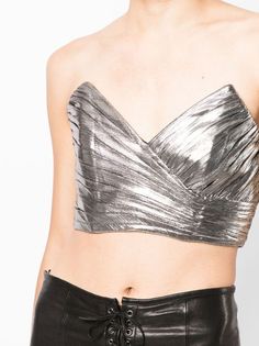 Retrofete Sophia Crop Top - Farfetch Glamorous Cropped Tube Top For Evening, Metallic Strapless Tube Top For Party, Glamorous Bandeau Crop Top For Club, Glamorous Evening Crop Top, Chic Fitted Metallic Crop Top, Metallic Cropped Evening Crop Top, Metallic Cropped Crop Top For Evening, Metallic Chic Crop Top For Night Out, Metallic Tube Top For Night Out