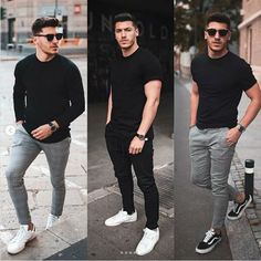 Night Out Outfit Men, Fabian Penje, Black Shirt Outfit Men, Black Tshirt Outfit, Grey Pants Men, Streetwear Inspiration, Shirt Outfit Men, Men With Street Style