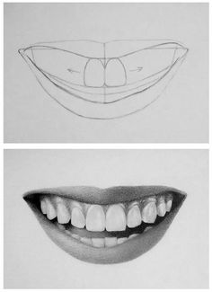 two different stages of drawing the mouth and teeth