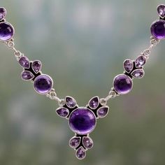 Hand Crafted Amethyst and Sterling Silver Pendant Necklace - Purple Lilacs | NOVICA